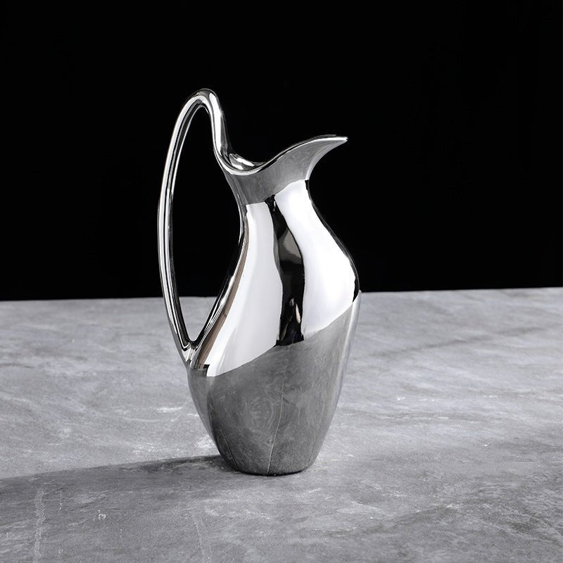 Living Room Home Silver Pot-shaped Ceramic Vase Flower Model Room Ornament Soft Decoration - Che Cose Belle