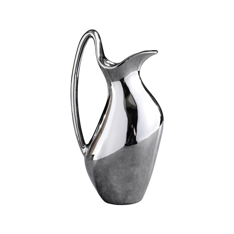 Living Room Home Silver Pot-shaped Ceramic Vase Flower Model Room Ornament Soft Decoration - Che Cose Belle