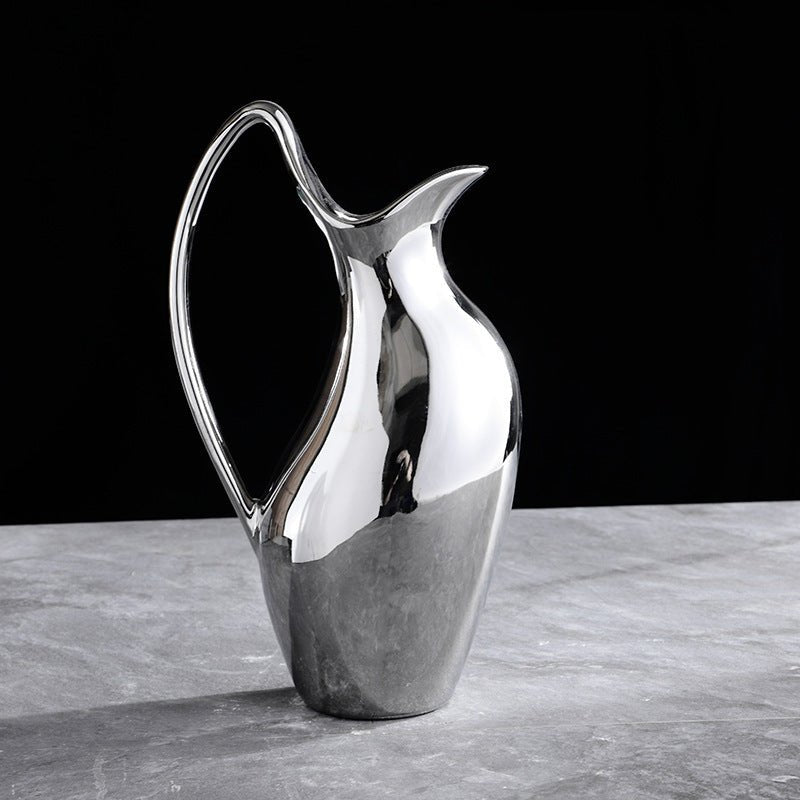 Living Room Home Silver Pot-shaped Ceramic Vase Flower Model Room Ornament Soft Decoration - Che Cose Belle