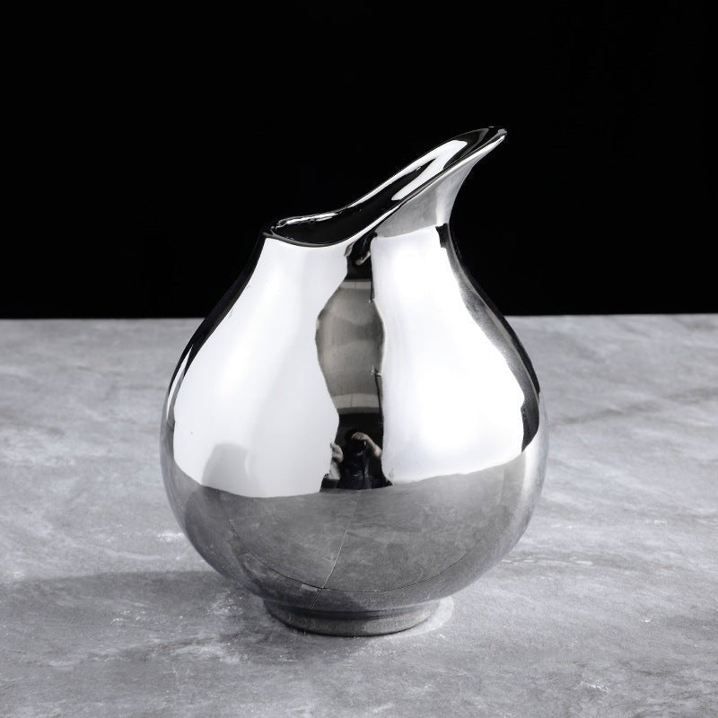 Living Room Home Silver Pot-shaped Ceramic Vase Flower Model Room Ornament Soft Decoration - Che Cose Belle