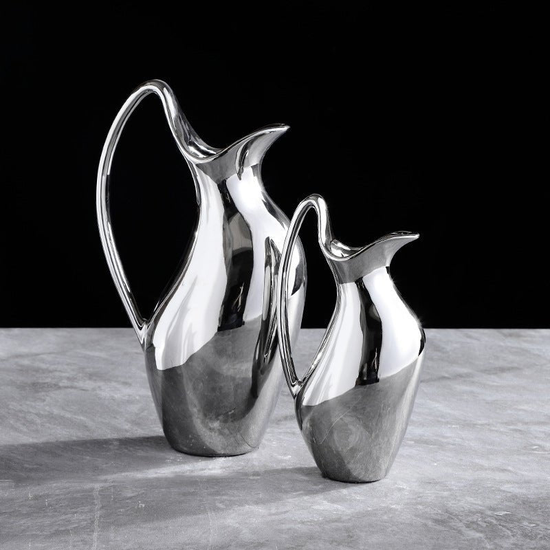 Living Room Home Silver Pot-shaped Ceramic Vase Flower Model Room Ornament Soft Decoration - Che Cose Belle