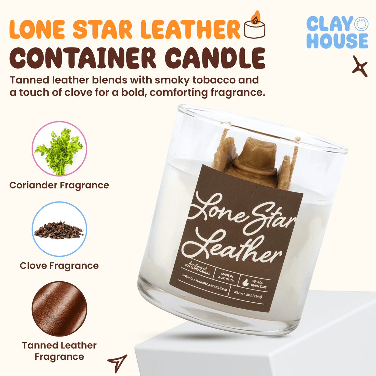 Lone Star Leather Container Candle - Che Cose Belle