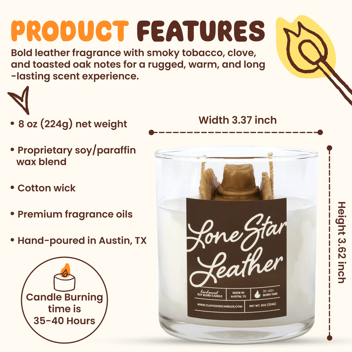 Lone Star Leather Container Candle - Che Cose Belle