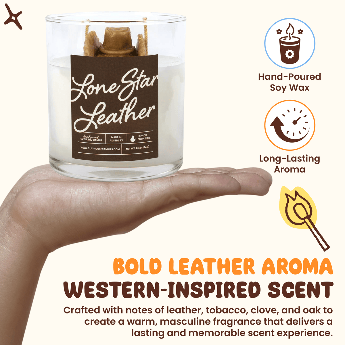 Lone Star Leather Container Candle - Che Cose Belle