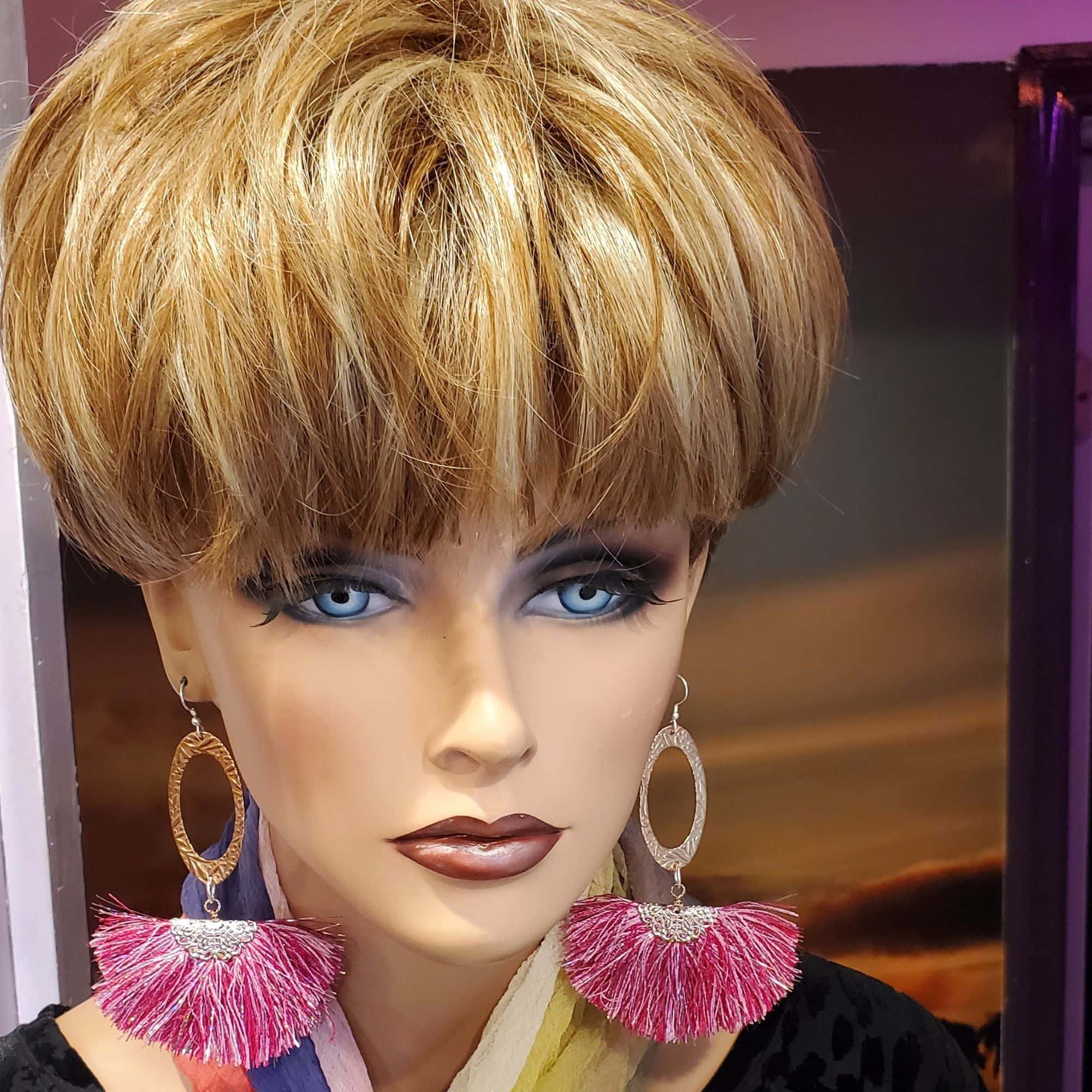 Long Copper Embossed Pink and Purple Silk Tassel Earrings - Che Cose Belle