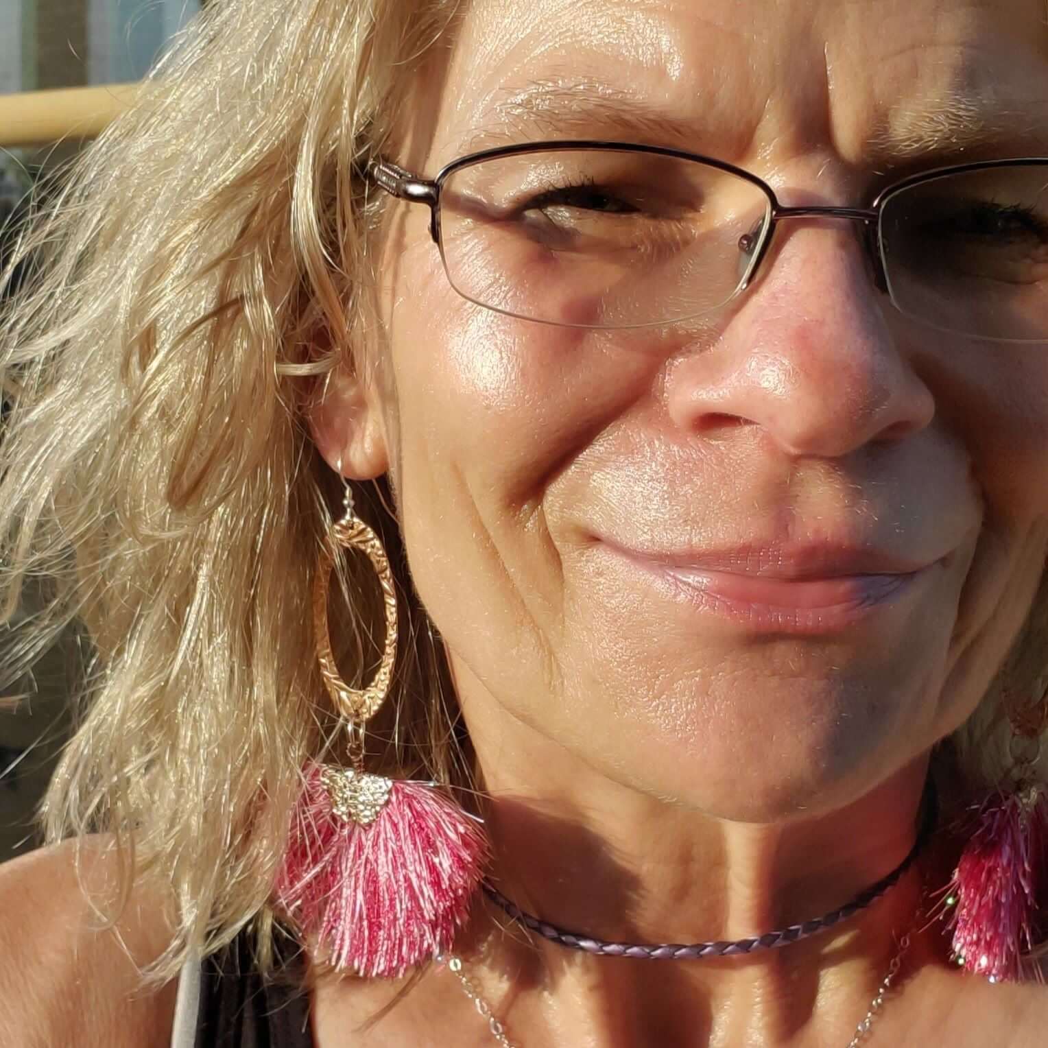 Long Copper Embossed Pink and Purple Silk Tassel Earrings - Che Cose Belle