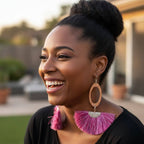Long Copper Embossed Pink and Purple Silk Tassel Earrings - Che Cose Belle