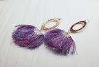 Long Copper Embossed Pink and Purple Silk Tassel Earrings - Che Cose Belle