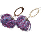 Long Copper Embossed Pink and Purple Silk Tassel Earrings - Che Cose Belle