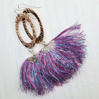 Long Copper Embossed Pink and Purple Silk Tassel Earrings - Che Cose Belle