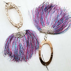 Long Copper Embossed Pink and Purple Silk Tassel Earrings - Che Cose Belle