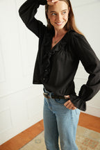 Long Sleeve Chloe Shirt in Black - Che Cose Belle