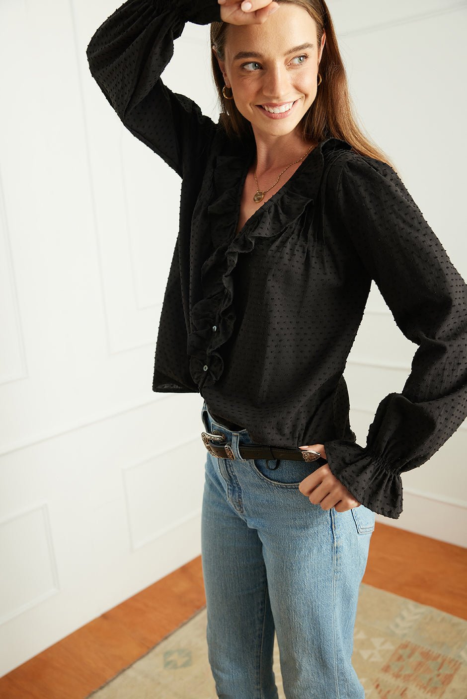 Long Sleeve Chloe Shirt in Black - Che Cose Belle