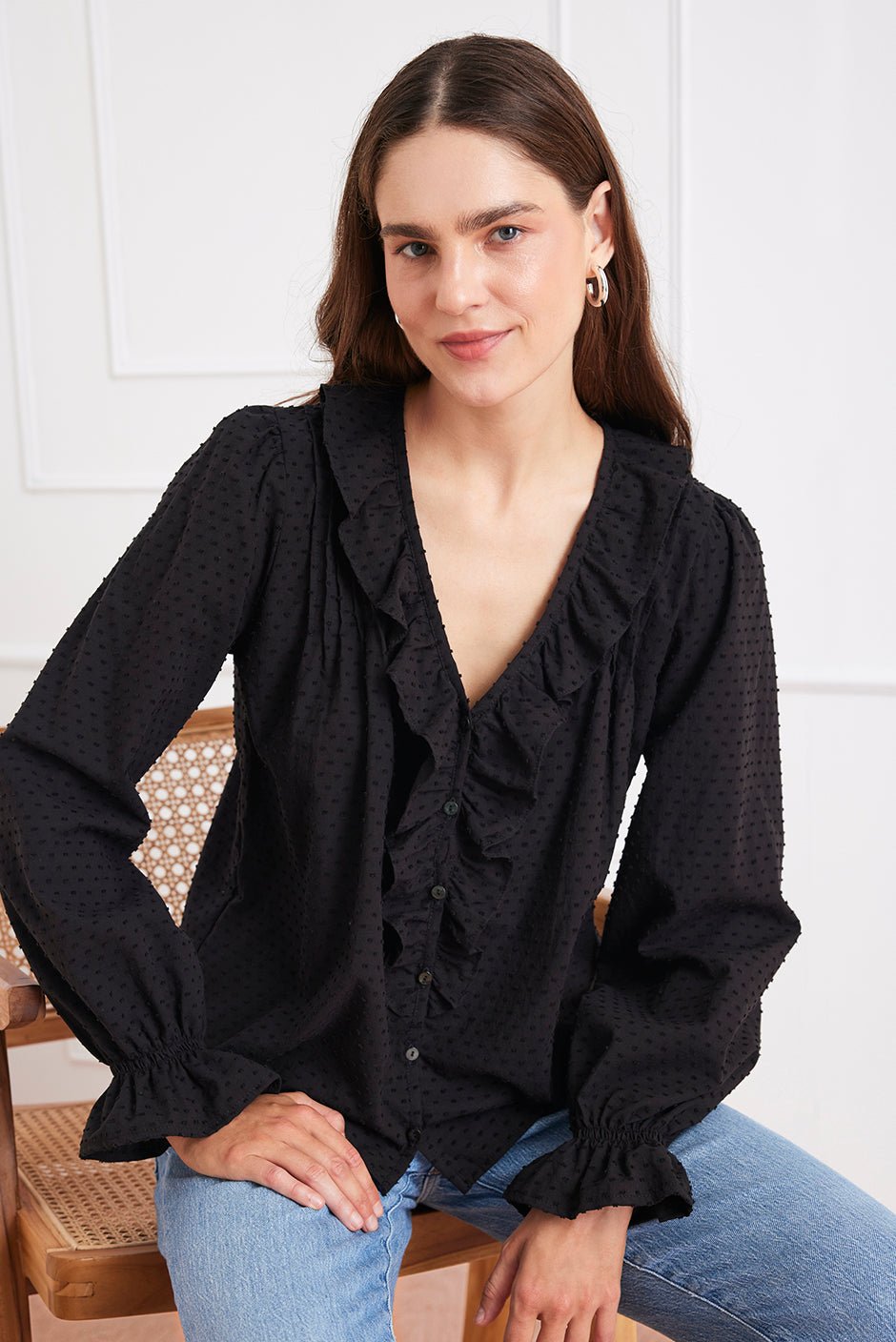 Long Sleeve Chloe Shirt in Black - Che Cose Belle
