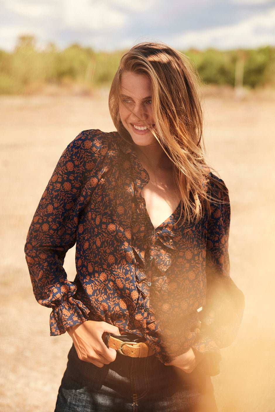 Long Sleeve Chloe Shirt in Navy Batik - Che Cose Belle