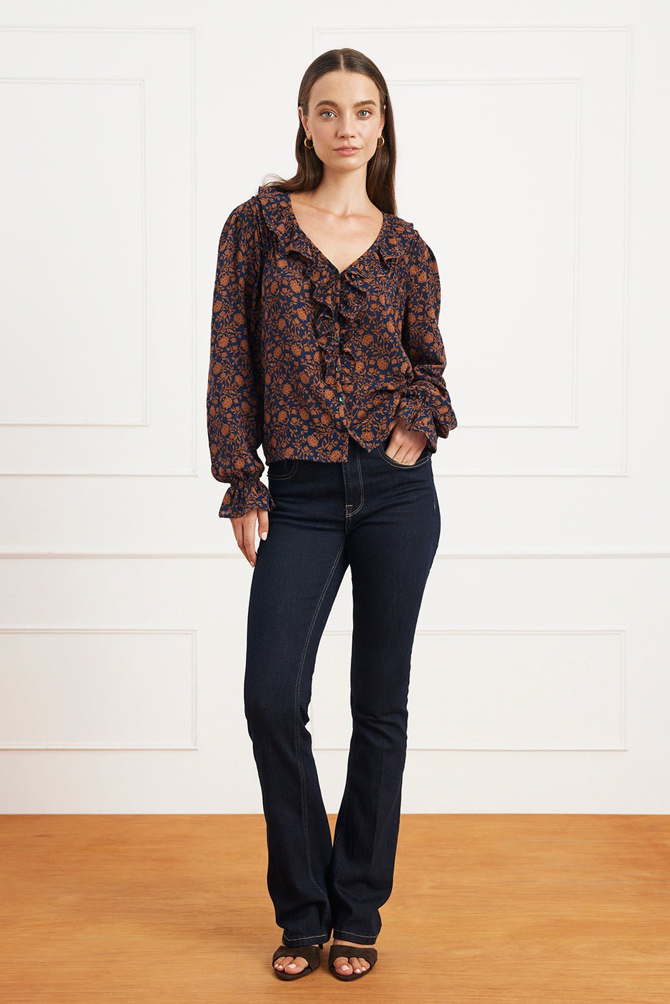 Long Sleeve Chloe Shirt in Navy Batik - Che Cose Belle