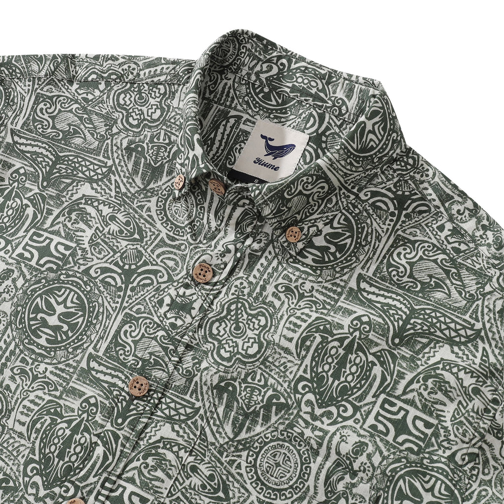Long Sleeve Hawaiian Shirt For Men Guardian Totem Cotton Button-down Aloha Shirt - Che Cose Belle