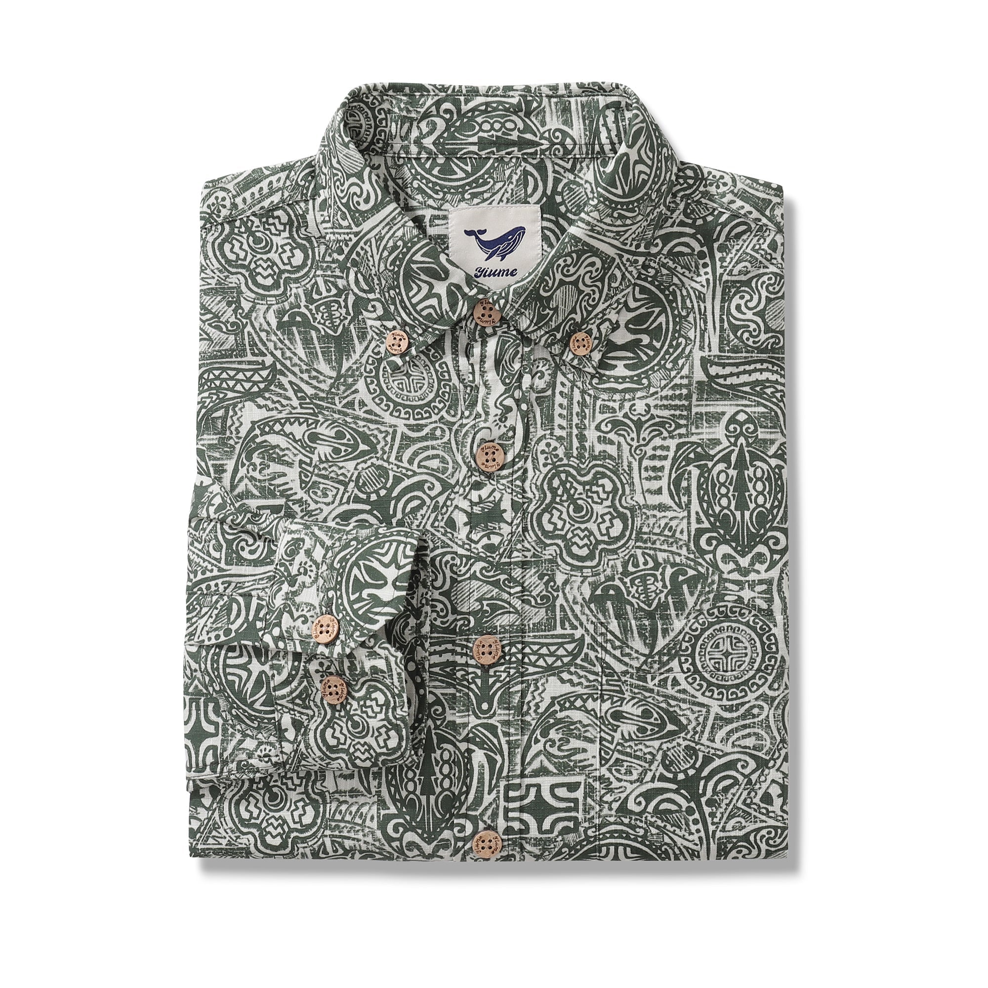 Long Sleeve Hawaiian Shirt For Men Guardian Totem Cotton Button-down Aloha Shirt - Che Cose Belle