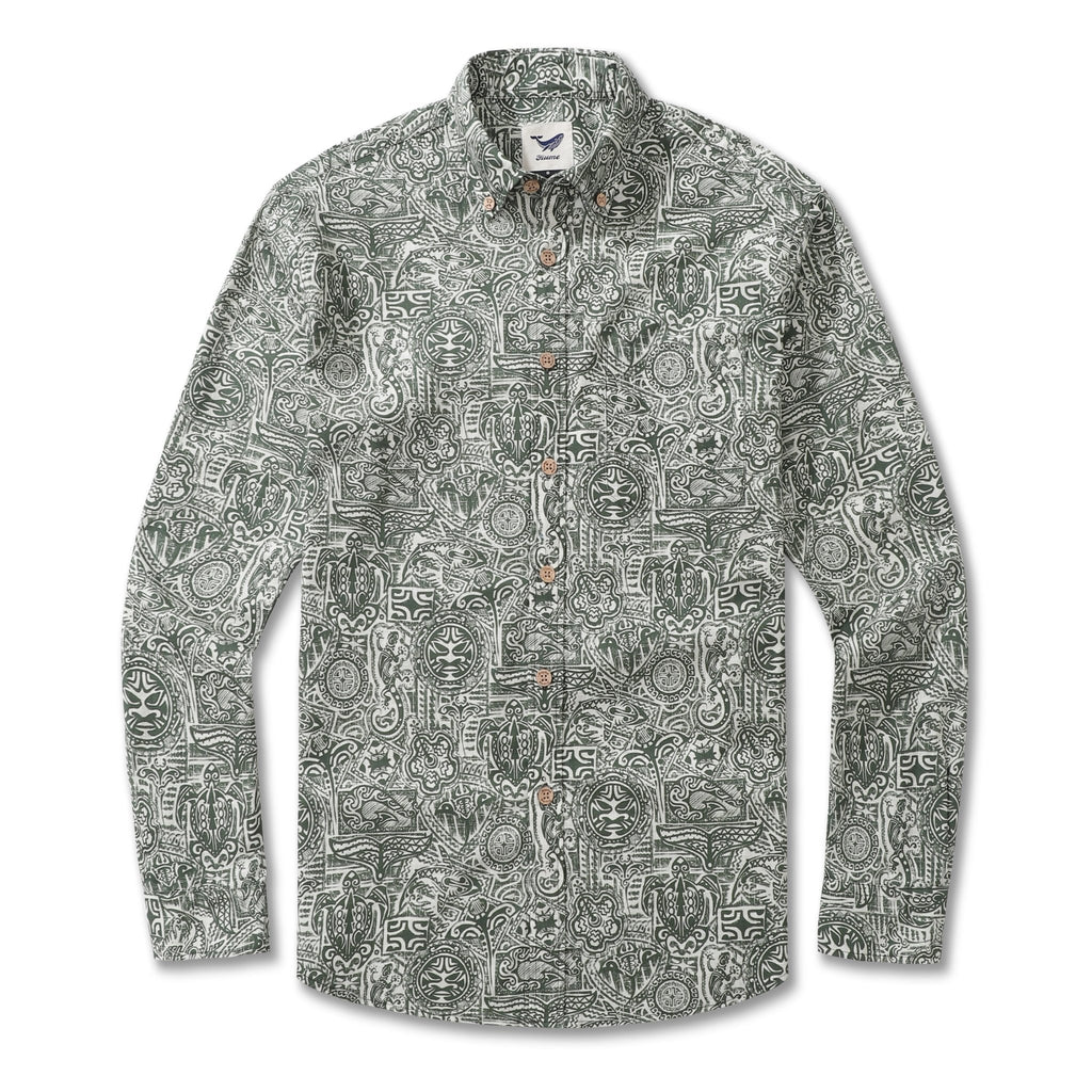 Long Sleeve Hawaiian Shirt For Men Guardian Totem Cotton Button-down Aloha Shirt - Che Cose Belle