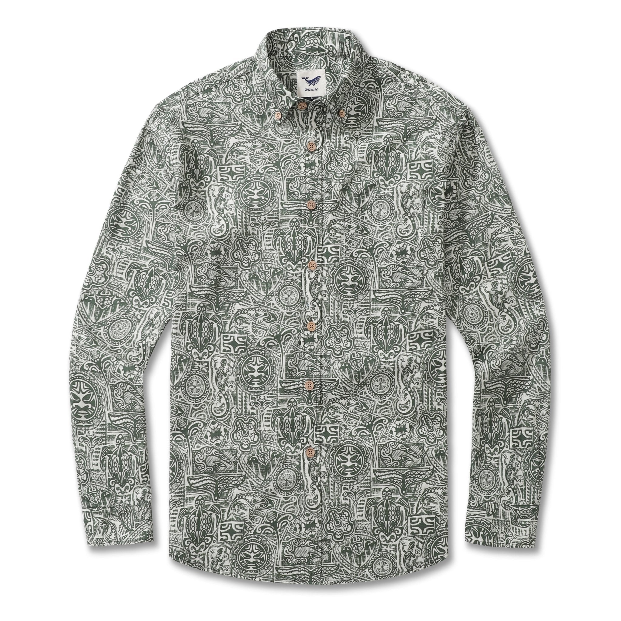 Long Sleeve Hawaiian Shirt For Men Guardian Totem Cotton Button-down Aloha Shirt - Che Cose Belle