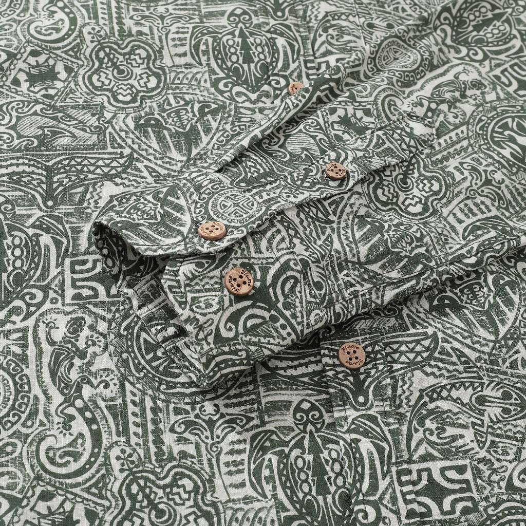 Long Sleeve Hawaiian Shirt For Men Guardian Totem Cotton Button-down Aloha Shirt - Che Cose Belle