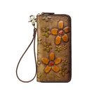Long Vintage Handcrafted Distressed Zipper Purse Top-Grain Leather Wallet - Che Cose Belle