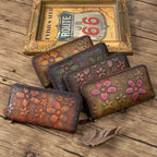 Long Vintage Handcrafted Distressed Zipper Purse Top-Grain Leather Wallet - Che Cose Belle