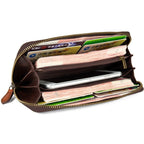 Long Vintage Handcrafted Distressed Zipper Purse Top-Grain Leather Wallet - Che Cose Belle