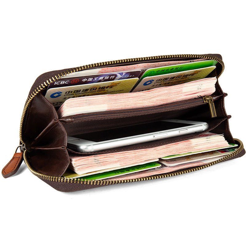 Long Vintage Handcrafted Distressed Zipper Purse Top-Grain Leather Wallet - Che Cose Belle