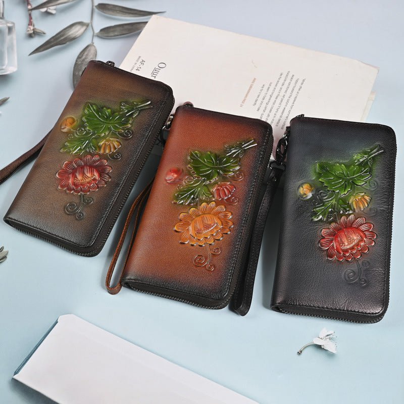 Long Wallet Fashion Embossed Zipper Clutch Purse Phone Bag - Che Cose Belle