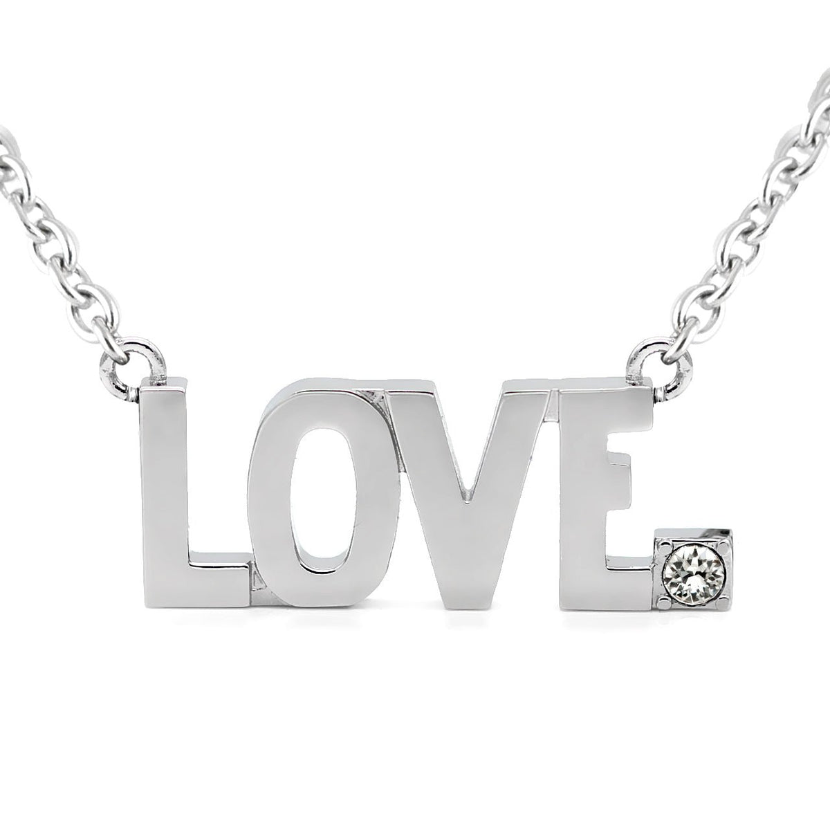 Love Block Letter Crystal Pendant Necklace Silver Sterling - Che Cose Belle