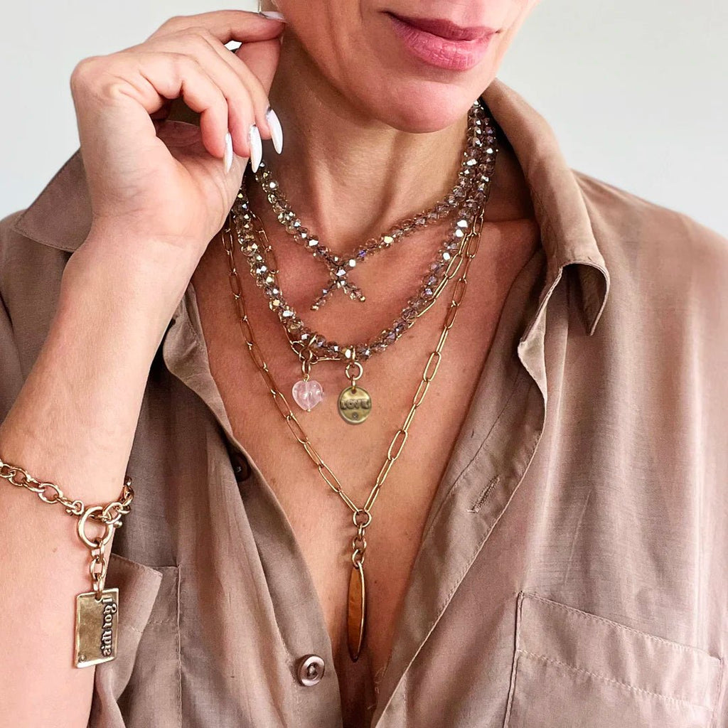 Love Heart Crystal Boho Wrap Bracelet/Necklace - Che Cose Belle
