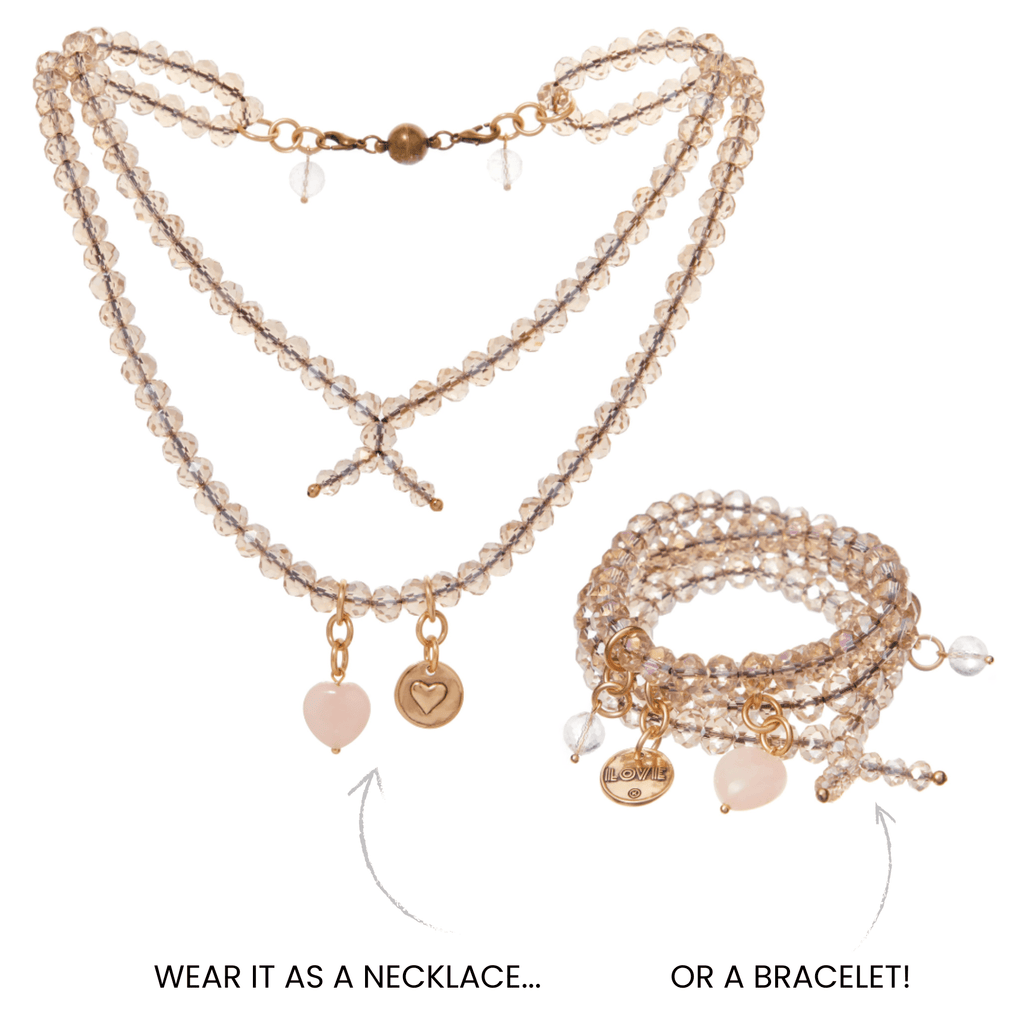 Love Heart Crystal Boho Wrap Bracelet/Necklace - Che Cose Belle