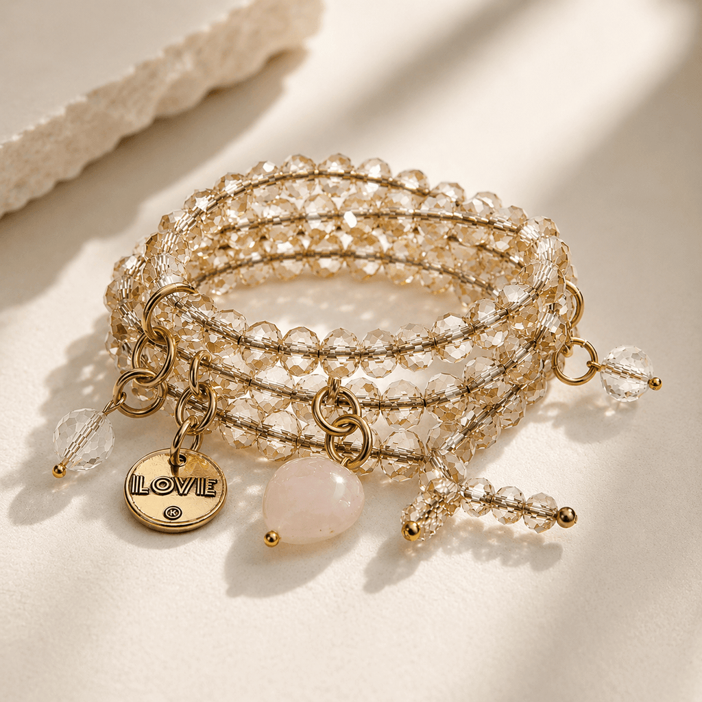 Love Heart Crystal Boho Wrap Bracelet/Necklace - Che Cose Belle