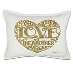 Love Heart Love Letters Hand-Embroidered Pillow - Available in Gold or Silver by CatStudio