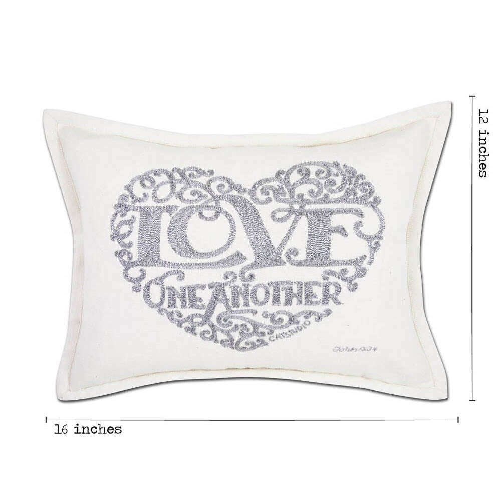 Love Heart Love Letters Hand-Embroidered Pillow - Available in Gold or Silver by CatStudio - Che Cose Belle