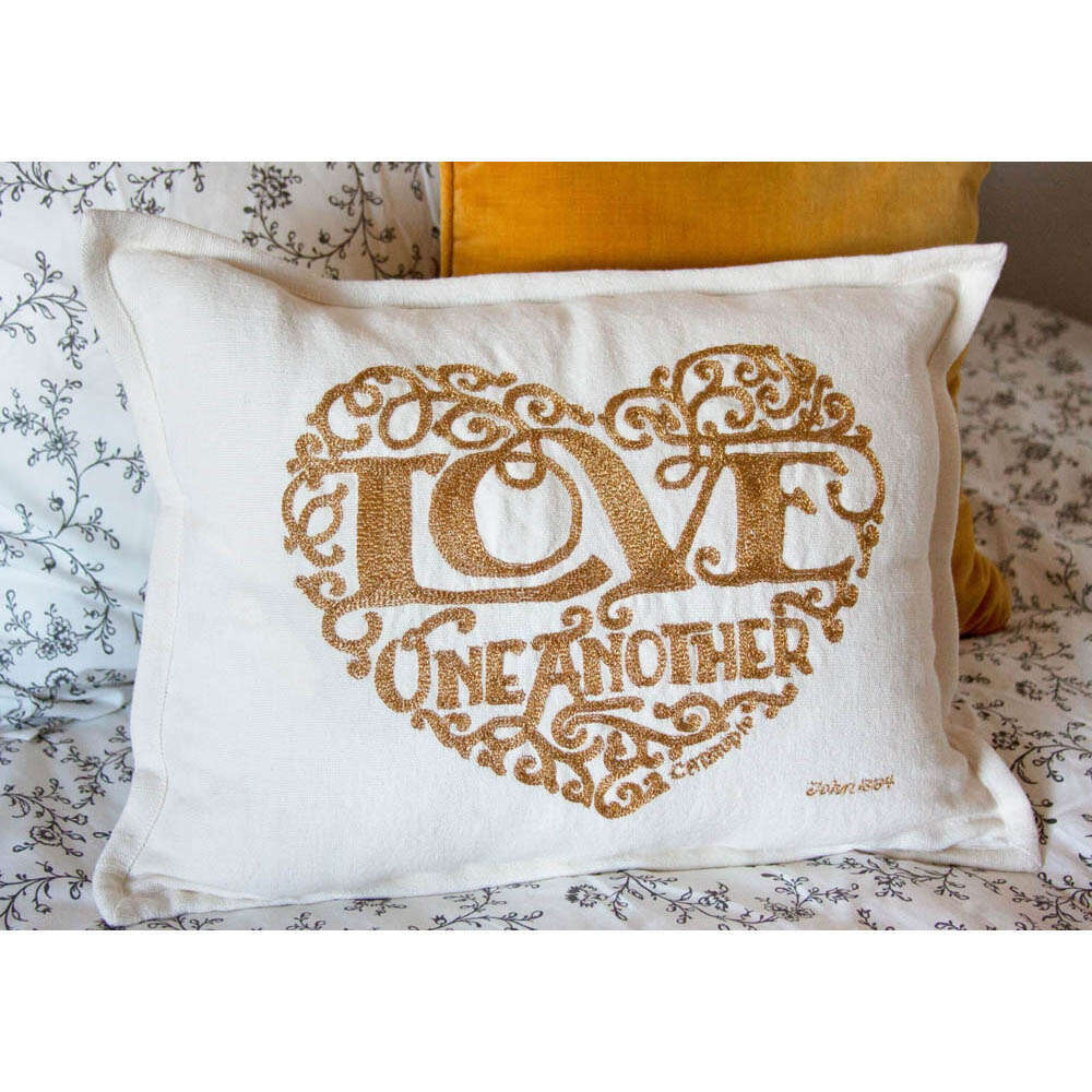 Love Heart Love Letters Hand-Embroidered Pillow - Available in Gold or Silver by CatStudio - Che Cose Belle
