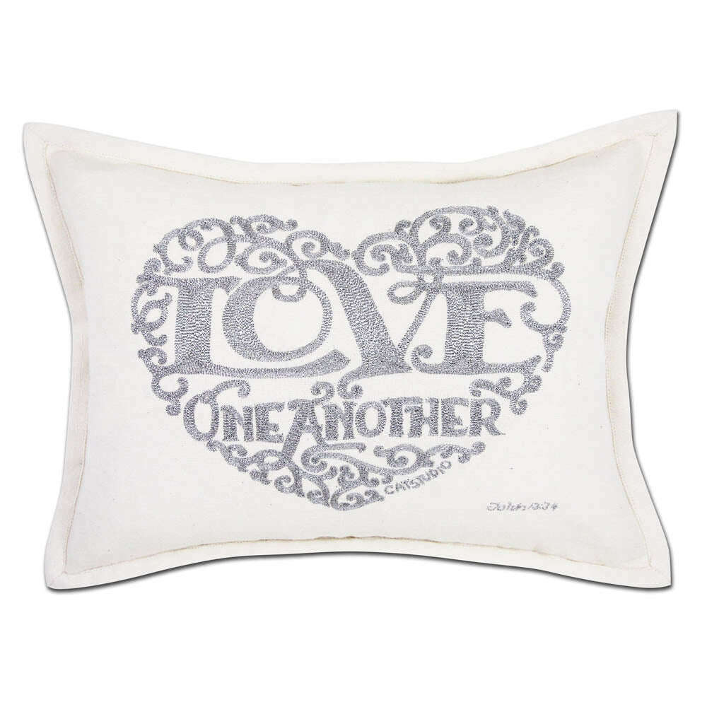 Love Heart Love Letters Hand-Embroidered Pillow - Available in Gold or Silver by CatStudio - Che Cose Belle