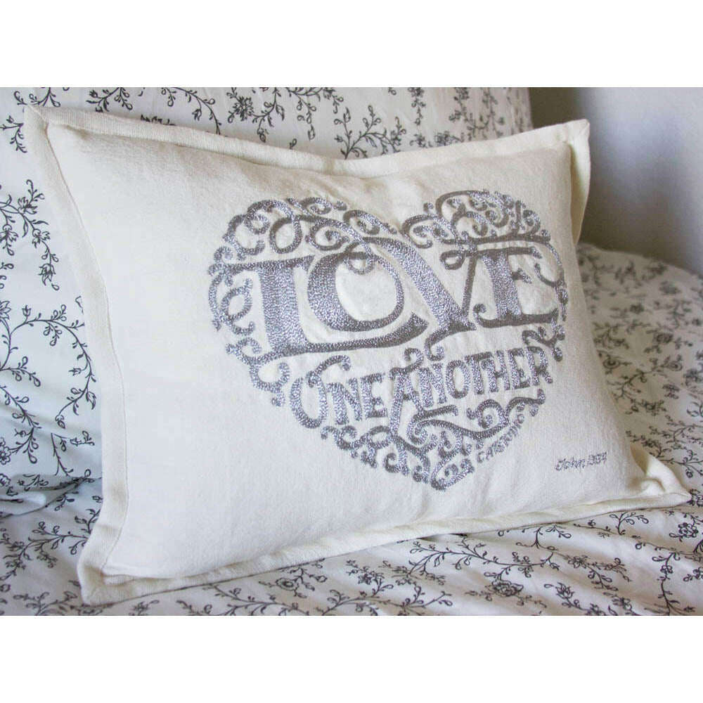 Love Heart Love Letters Hand-Embroidered Pillow - Available in Gold or Silver by CatStudio - Che Cose Belle