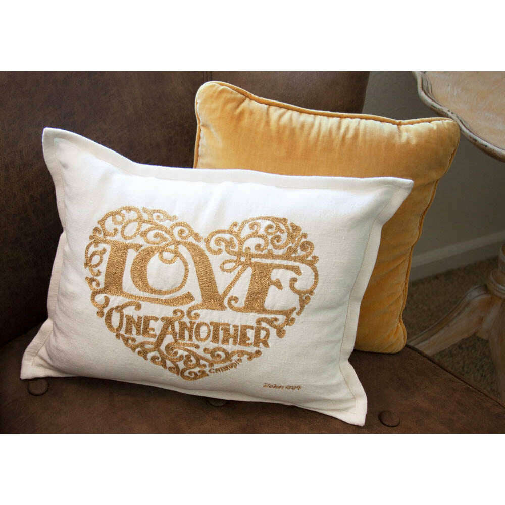 Love Heart Love Letters Hand-Embroidered Pillow - Available in Gold or Silver by CatStudio - Che Cose Belle