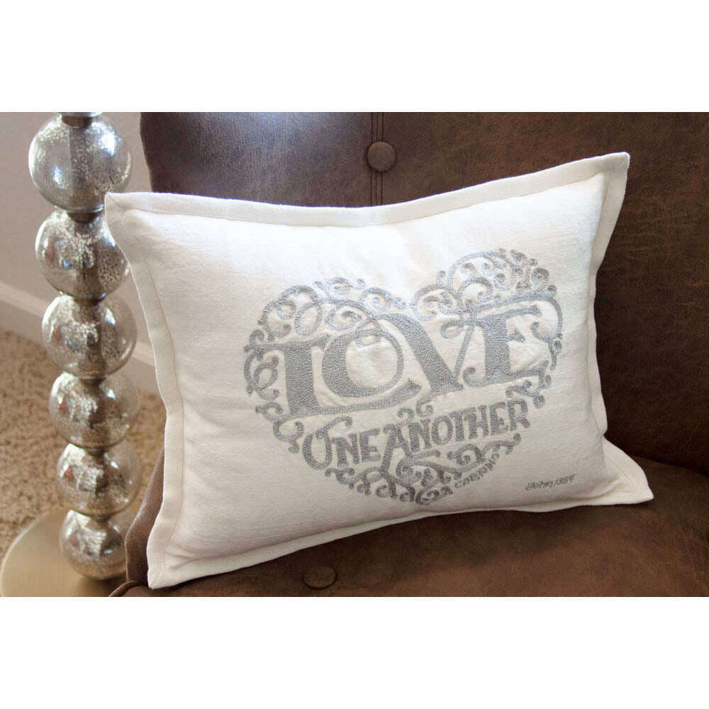 Love Heart Love Letters Hand-Embroidered Pillow - Available in Gold or Silver by CatStudio - Che Cose Belle