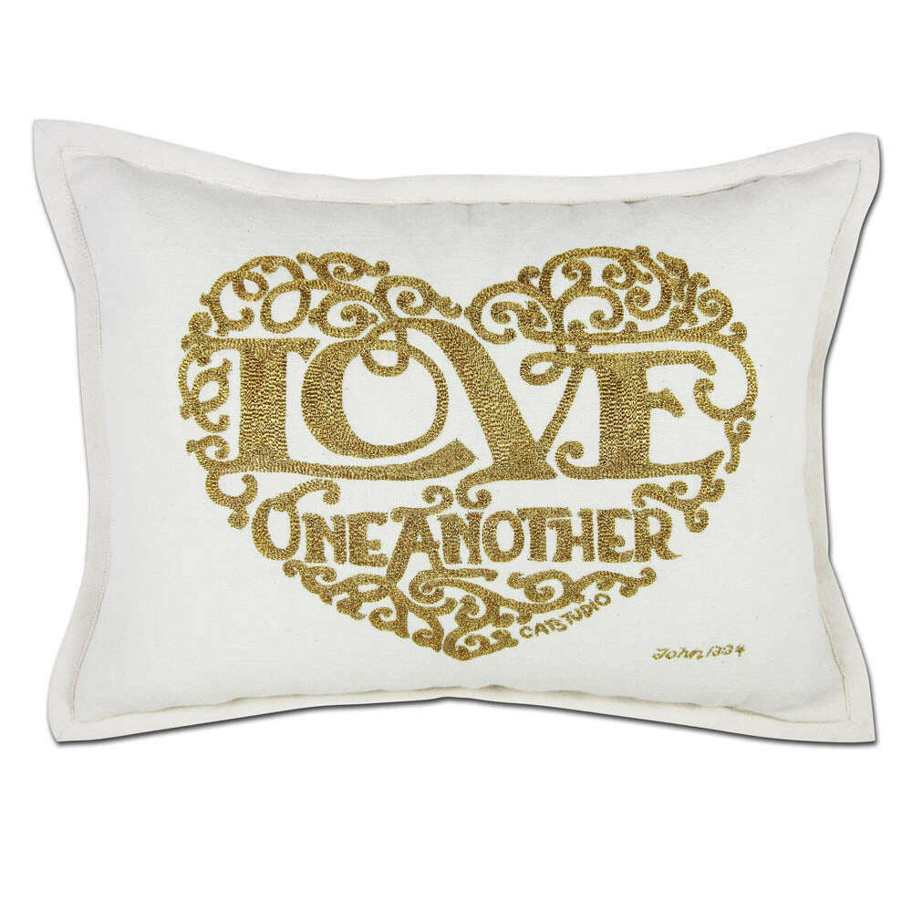 Love Heart Love Letters Hand-Embroidered Pillow - Available in Gold or Silver by CatStudio - Che Cose Belle