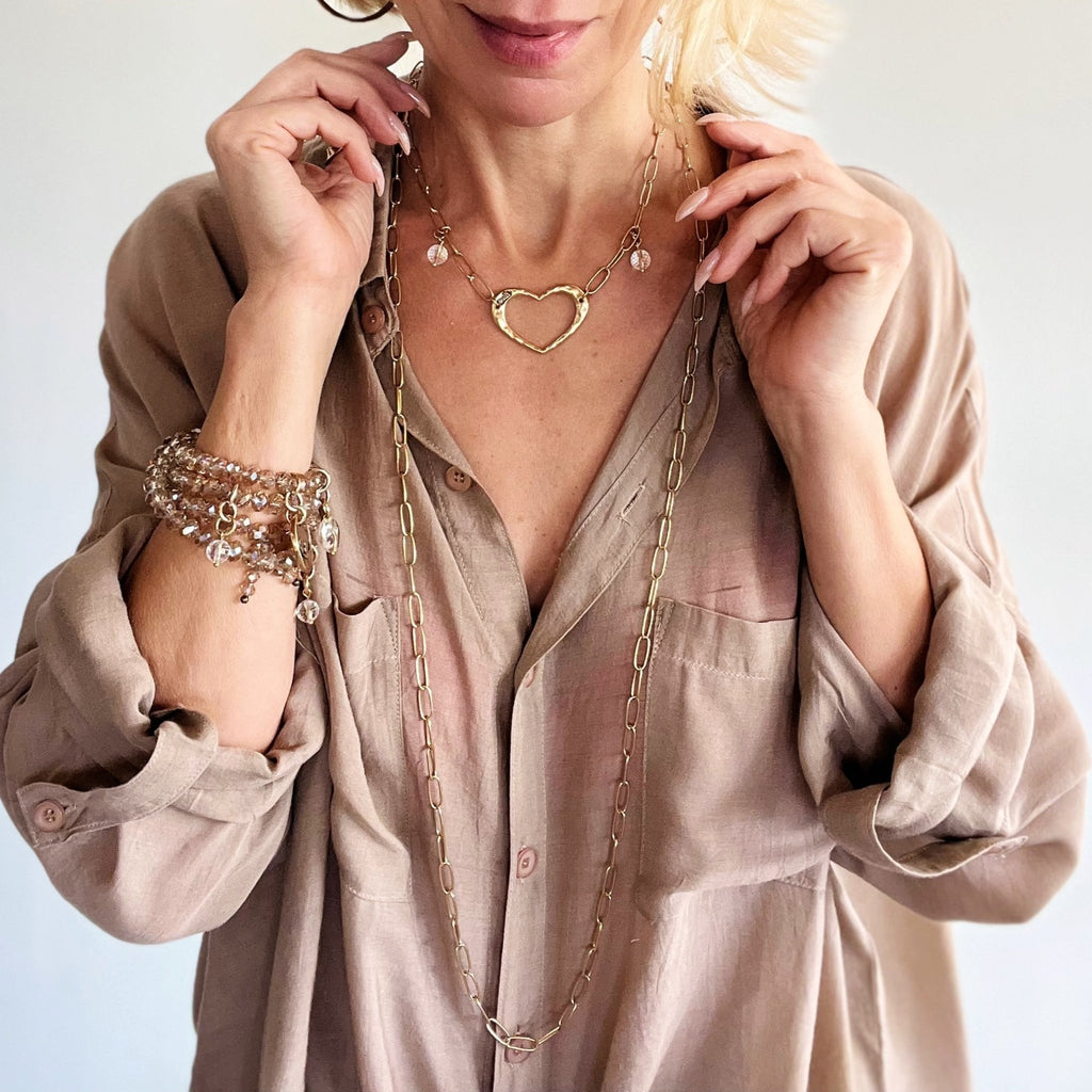 Love Open Heart Long Chain Necklace - Che Cose Belle