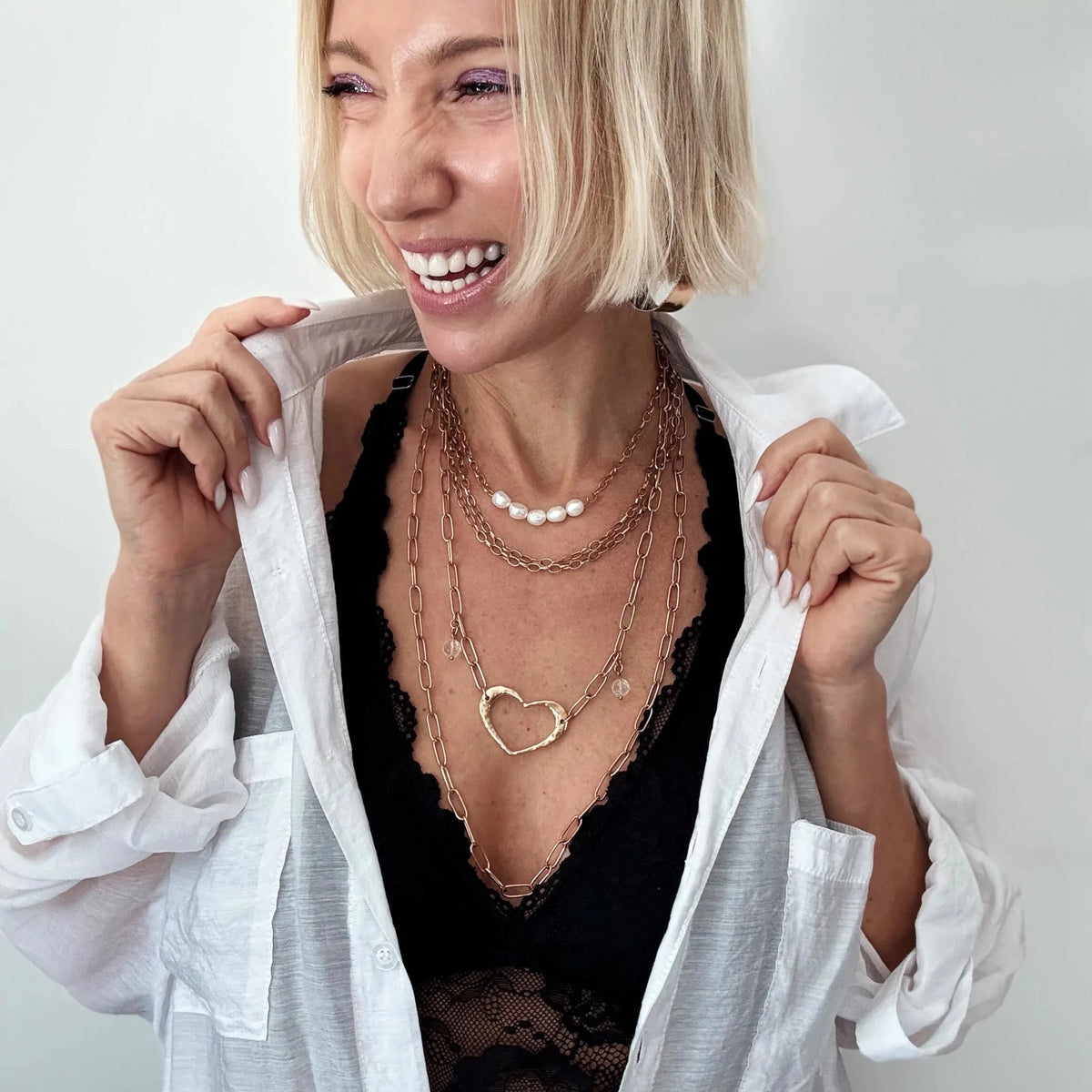 Love Open Heart Long Chain Necklace - Che Cose Belle