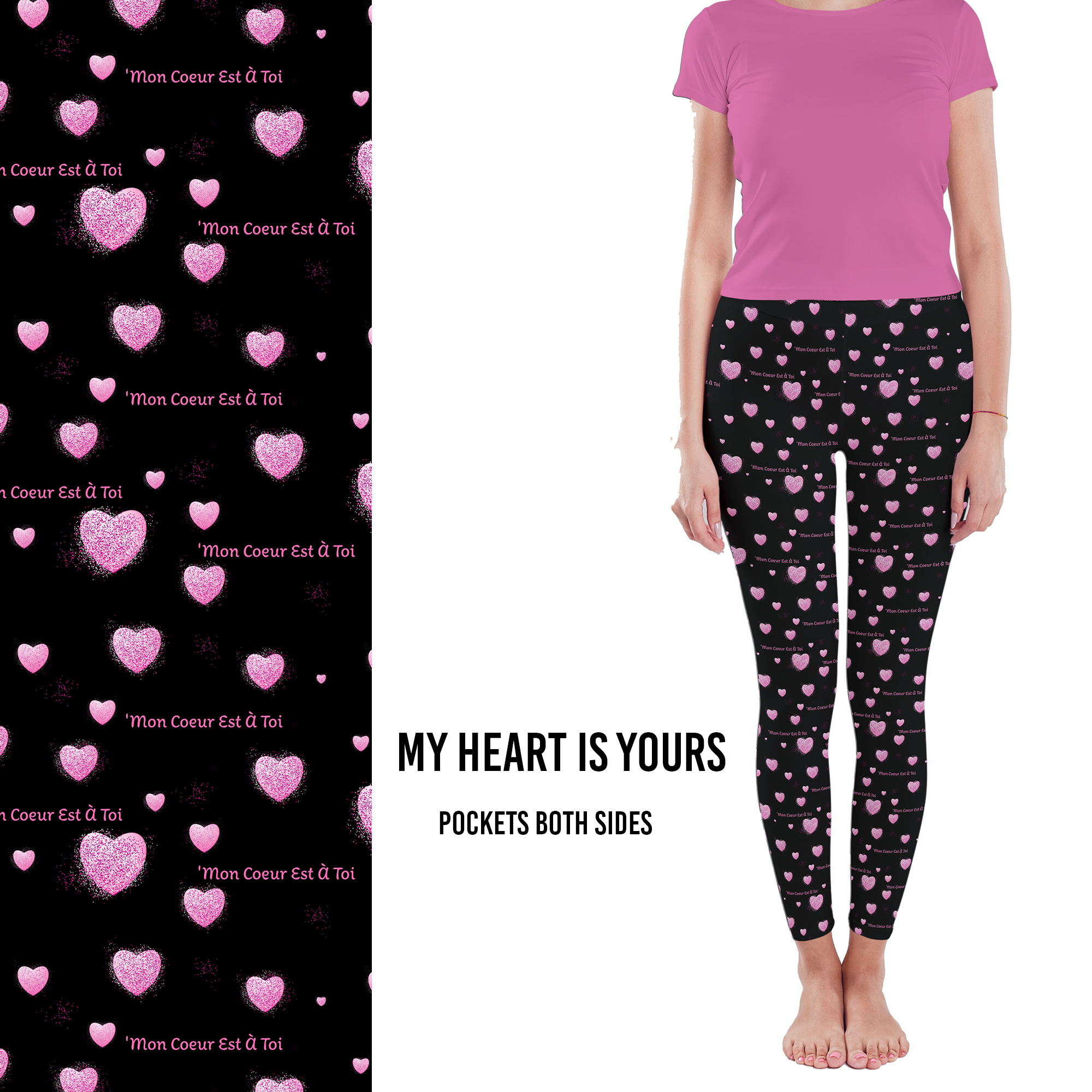Love Heart Leggings my Heart Is Yours in French with Side Pockets