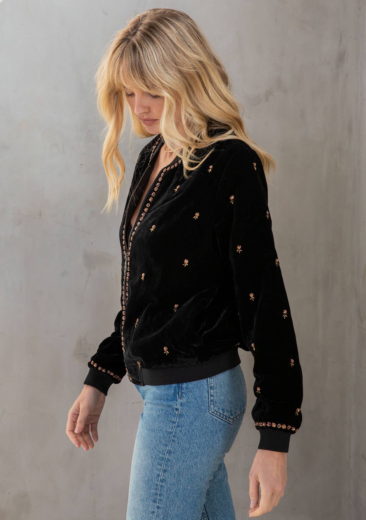 Lovestitch Beaded Velvet Bomber Jacket - Che Cose Belle