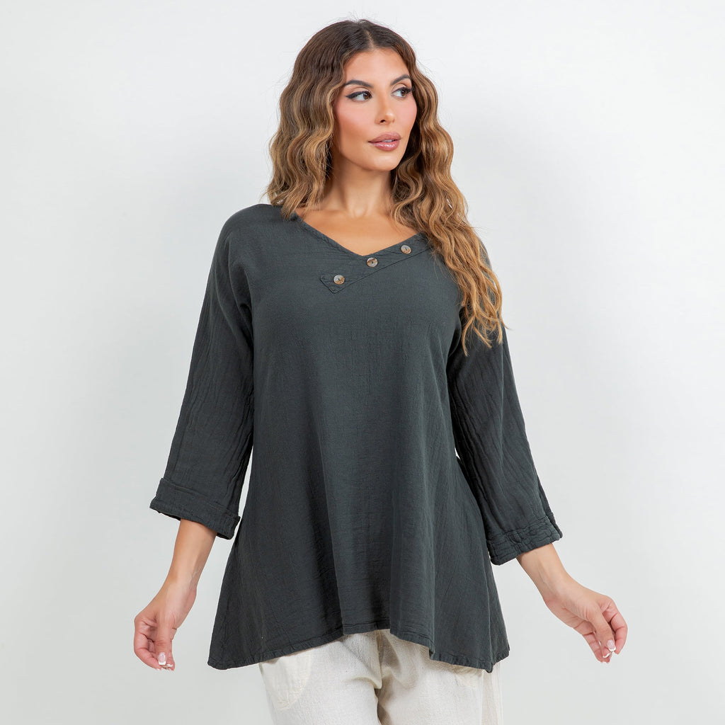 Lu V-Neck Top 100% Cotton Gauze - Che Cose Belle