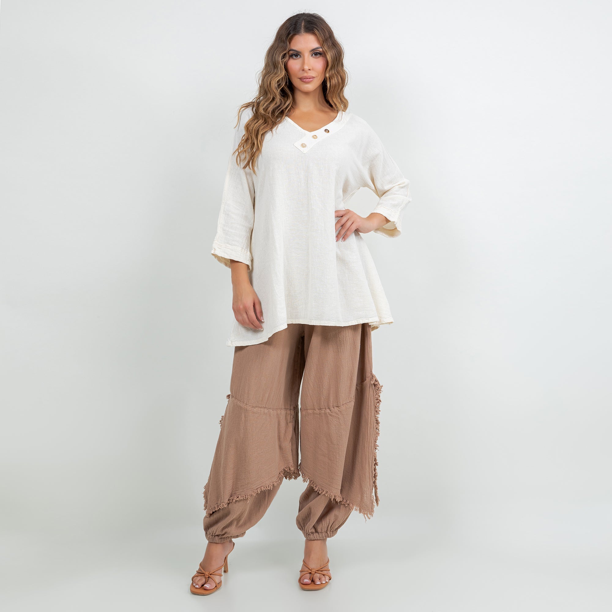 Lu V-Neck Top 100% Cotton Gauze - Che Cose Belle