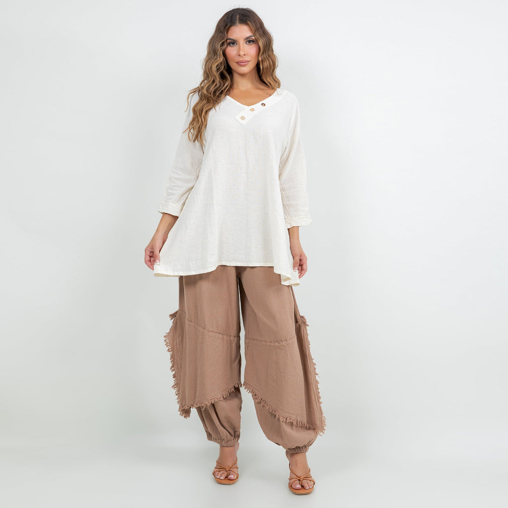 Lu V-Neck Top 100% Cotton Gauze - Che Cose Belle