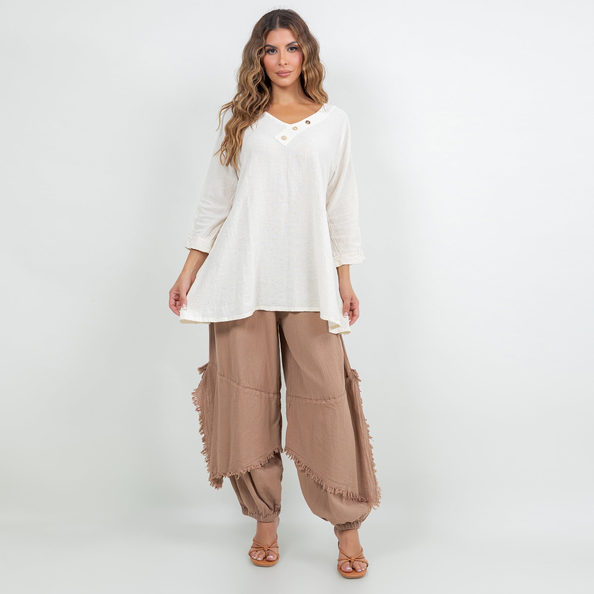 Lu V-Neck Top 100% Cotton Gauze - Che Cose Belle
